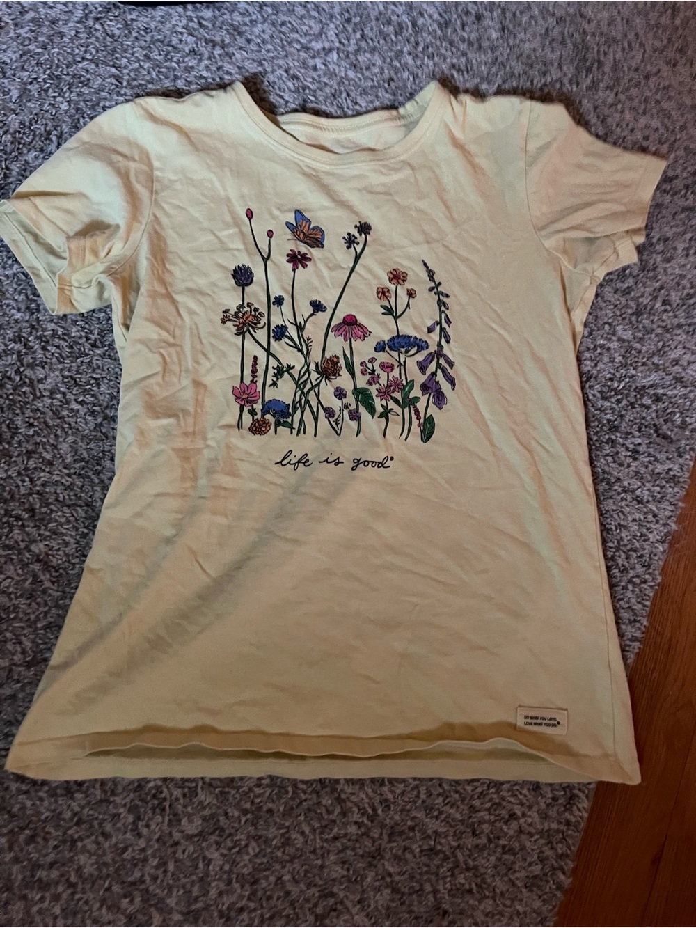 Life Is Good Yellow Tee with Colorful Wildflower Graphic